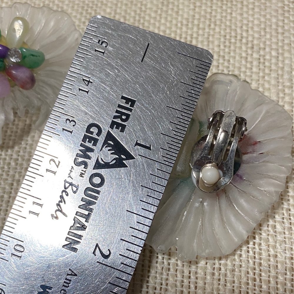 Vintage natural gemstone chip Clip-On Earrings - Picture 2 of 12